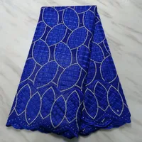 5 ياردة / pc أنيقة الملكي الأزرق التطريز الأفريقي نسيج القطن السويسري الفوال الدانتيل الجافة للملابس BC78-9