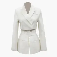 Forma-GETSRING Mulheres Blazer Blazer branco Womens Blazers Long Sleeve Suit costura da falsificação Brasão Suit Duas mulheres jaket Primavera 2019