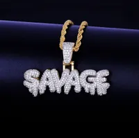 Heren Iced Out Savage Hanger Ketting Goud Kleur Plated Micro Pave Cubic Zirkoon Hip Hop Gems Druzy Sieraden Geschenken