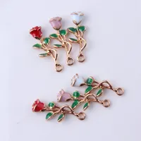 100pcs / lot Rose Flower Charms Pendentifs Bricolage Bijoux Accessoires dans Gold Metal Enamel Charms 3 couleurs différentes