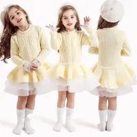 Baby jurken voor meisjes herfst winter lange mouwen brei prinses jurk lotus blad kraag pocket pop jurk meisjes babykleding