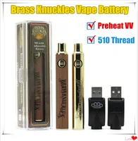 MOQ 1PCS Brass Knuckles Vape Batteri 900 650mAh GOLD Trävariabel spänningspenna med USB-laddare i presentförpackning för 510 trådpatroner