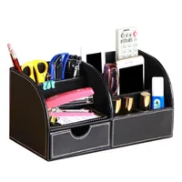 Madera de cuero de madera Multifunción Desk Ganery Organizador de papelería Pillón de lápiz Caja de almacenamiento de caja Contenedor Negro A259