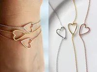 30 Ny Tiny Line Simple Lovers Hollow Heart Shaped Pendant Armband Wire Wrapped För Par Smycken