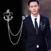 Koreansk mode ny personlig tofs ankare brosch med kedja fringed metall broscher lapel pin emblem male kostym män tillbehör