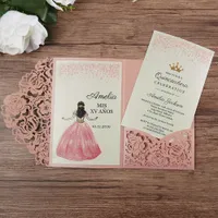 Rose romantique rose Laser Cut Floral Cartes d'invitation d'anniversaire de mariage Party baby shower anniversaire