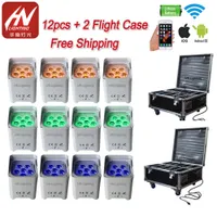 12pcs with 2 case 6x18w rgbwa uv 6in1 par light battery powered wireless led uplight for Wedding Event