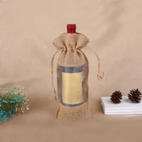 Natuurlijke Hessische Jute Gift Bag 14x30cm Linnen Jute Trekkoord Wijnfles Covers Christmas Gift Pouch voor Rode Wijn Champagne Opslag
