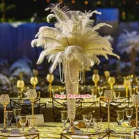 60 cm 24-calowy Europejski Styl Metal Kryształ Kwiat Wazon Ostrich Feather Plume Uchwyt Złoty Srebrny Ślub Centrum Sztuki Party Stół Decor