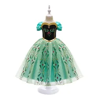 Princess Dress for Girl Snow Queen 2 Short Sleeve Snowflake Sash Cosplay Fancy Costume Halloween Pageant Party Clothes Kids Green Clothing