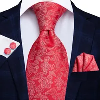 Cravatta in seta Set bianco uomini di trasporto veloce Red Paisley all'ingrosso classico Jacquard Woven cravatta Pochette gemelli matrimoni Business N-3154