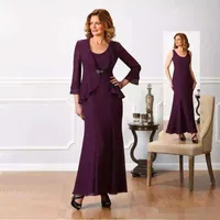 2019暗い紫色の母親のドレス2個の安価なシフォンプラスサイズの花嫁のガウンウエディングパーティーガウンカスタムメイド