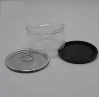 Kräuter Tabak Clear Plastic PET PET TIN CAN CAN CAN Packing Jar Box Pop-Top Cali mit einfachem offenem Endkinder-Deckel-benutzerdefiniertes Label 66 (d) x33 (h) mm