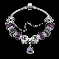 Women Love Lucky Charm Chain Bracelet Silver Ball Purple Glass Beads Design Jewelry Boat Fashion Womens Friendship Bracelets For Women Gift