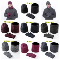 Warm Knitted Hats Scarf Gloves Set Men Women Touch Screen Glove Scarves set Hat Thick Skullies Beanies LJJM2366-1