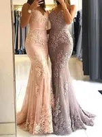 New Designer Cheap 2019 Mermaid Prom vestidos longos Lace Applique Evening Partido Formal vestido do desgaste Robe de mariée en dentelle vestidos de fies