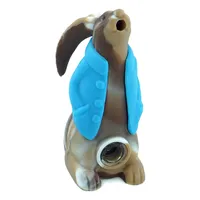 3.9" Rabbit smoking pipe hand pipe Silicone Spoon oil pipes with glass bowl portable hookah unbreakable heat resistant