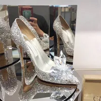Zapatos de la boda Zapatos de las mujeres nupciales plata tacones altos de las mujeres de tacón fino princesa Cenicienta Phinestone Crystal S azadas