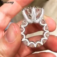 Choucong Unique Vintage Smycken 925 Sterling Silver Big Round Cut White Topaz CZ Diamond Promise Women Wedding Bridal Ring för Loverens gåva