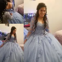 Очаровательные платья Quinceanera Ball Products с длинным рукавом кружева Tulle PROM DUBUTANTE шестнадцать 15 сладкий 16 платье Vestidos de 15 Anos