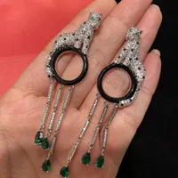 Frauen-Leopard-Ohrringe weißes Gold überzogen Voll CZ Leopard lange Troddel-Ohrringe für Mädchen-Frauen für Partei-Hochzeit