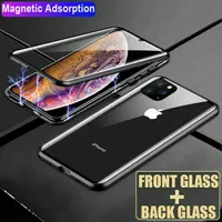 Manyetik Adsorpsiyon Metal Çerçeve Çift Taraf Temperli Cam Kılıf Kapak Telefon için 11 Pro Max 6 6 S 7 8 Artı XR XS Max