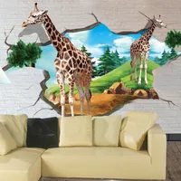 Dropship Custom Fowin Mural Wallpaper 3D Stereoscopic Giraffe Ladrillo Pared de ladrillos Papel pintado Fondo de fondo Fondo de fotos Fondo de pantalla