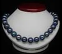 Joyas de perlas finas impresionante ronda 10-11mm collar de perlas de pavo real de Tahití azul negro verde 18 "