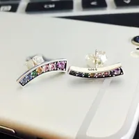 Moda arco iris CZ Diamond Stud Earrings Original Box set para Pandora 925 Sterling Silver Color Crystal Women Earring