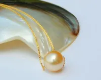 Envío Gratis noble joyas preciosas ronda del Mar del Sur de 12-13mm de perlas de oro collare 14 k