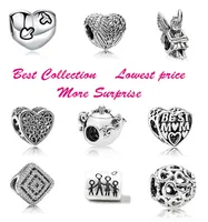 100 piezas de espíritus de corazón Best Mom Family Tapot Mouse Charm Beads Fits European Pandora Style Jewelry Pulseras Collar