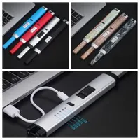 USB Electronic Kitchen Lighter 10 Colors Electric Rechargeable Windproof Metal Long Arc Lighter Cigarette Lighters OOA6312