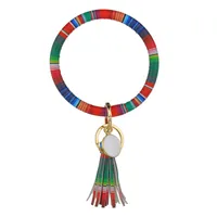 Keychain de pulseira para mulheres menina Círculo Chaveiro Holder O Loop Keyring Pulseira PU Couro Borla Bangle Presente
