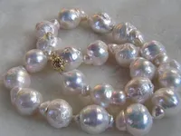Barroco 22x15mm Natural de los Mares del Sur, Blanco Collar de Perlas Collar de 18 Pulgadas Broche Plata 925
