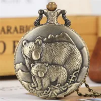 Bronze Polar Bears Afficher Quartz Fob Pocket Watch Vintage Pendentif Collier Chaîne Rétro Clock Cadeaux Enfants Hommes Femmes