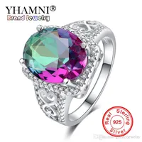Yhamni Solid 925 Sterling Silver Jewelry Fancy Color Cubic Cyrkon Ring Moda Pierścionki Zaniecznianie Ślubne Dla Kobiet Lra0171