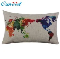 OuNeed Ropa de algodón Mapa del mundo Funda de almohada Retro Caja de almohada decorativa Cubierta larga 30 cm * 50 cm Regalo 1pcs gota