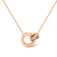 Fibbia doppio anello da donna in oro titanio serratura in acciaio catena osso rosa placcato romana digitale Diamond Pendant 2020 z1396new moda