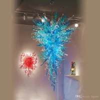 유럽 ​​스타일 블루 손 거실 미술 장식 저렴한 고품질 LED 광원 펜던트 라이트 용 유리 샹들리에를 불어