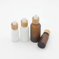 Botella de gotero de vidrio blanco ￡mbar esmerilado 15 ml 30 ml 50 ml con tapa de bamb￺ 1 oz botellas de aceite esencial de madera