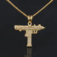 Moda color oro colore pendente collana uomo in lega piena strass bling mitragliatrice pistola 24 pollici lunghi cubani collegamento catena di matrimonio gioielli