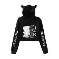 Anime Danganronpa Monokuma Siyah Beyaz Ayı Kırpma Üst Hoodie Hiphop Streetwear Kawaii Kedi Kulak Kırpılmış Kısa Kazak Streetwear