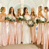 Rose Gold Sequins Mermaid Bridesmaid Dresses 2019 Cheap Custom Made Sweetheart Long Wedding Guest Dress Evening Party Gowns