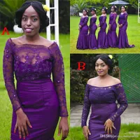 Purple Wedding guest Dreses 2019 South African Long Mermaid Bridesmaid Dresses Long sleeves Elegant Off shoulder Maid Of Honor Gown Cheap