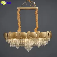 FUMAT Golden irregular crystal chandelier rectangular led restaurant lamp luxury living room hotel engineering decorative lamp
