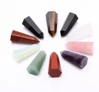 Naturlig tumbled chakra sten snidad helande kristallstänger 6 Facetted Reiki Chakra Meditation Therapy Point