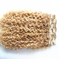 Brasilianische menschliche Jungfrau Remy Courly Hair Weft Curl webt unverarbeitete blonde 613 # doppelt gezogene Clip in Erweiterungen