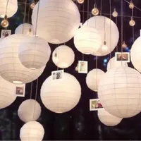 30PCS / Lot المختلطة الحجم (20CM، 30CM، 35CM، 40CM) اللوازم ورقة ورقة بيضاء الفوانيس الصينية الكرة Lampions حصول على حفل زفاف الديكور