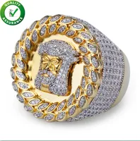 Hip Hop Herren Schmuck Ringe Luxus vergoldet Micro Gepflasterter Diamant CZ Pharao Runde Ringe Breite Hochzeit Fingerring Kristall Bling Punk Vintage