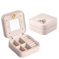 Caixa de jóias de couro portátil de viagem com espelho organizador de maquiagem cosméticos brincos Caixão de três camadas caixa de armazenamento melhor presente